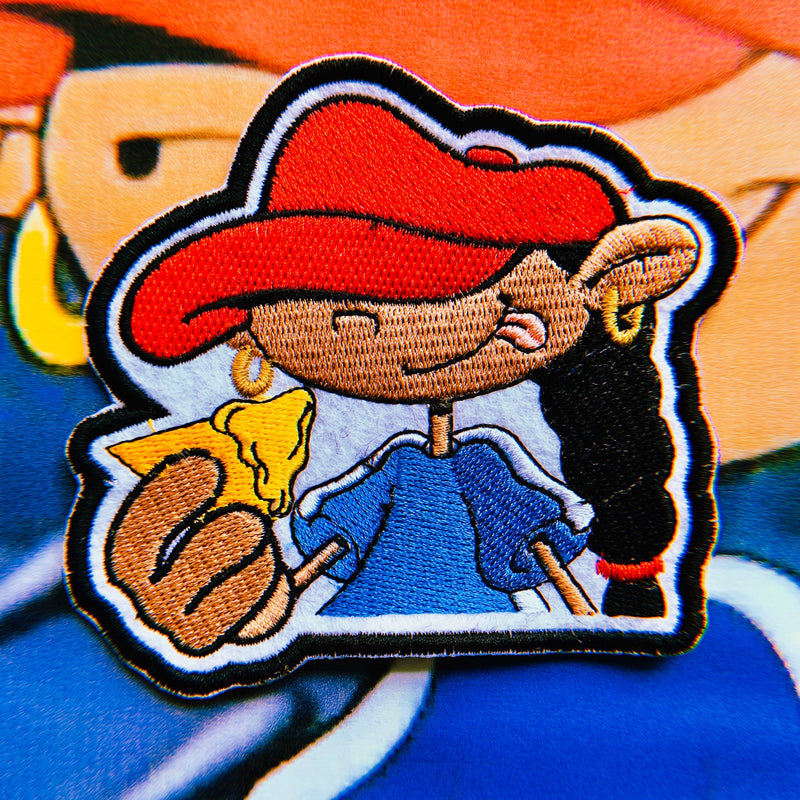Braided Girl in Overalls Embroidered Patch – Retro Cartoon Nostalgia | Iron-On Patch for Jackets, Bags & Clothing